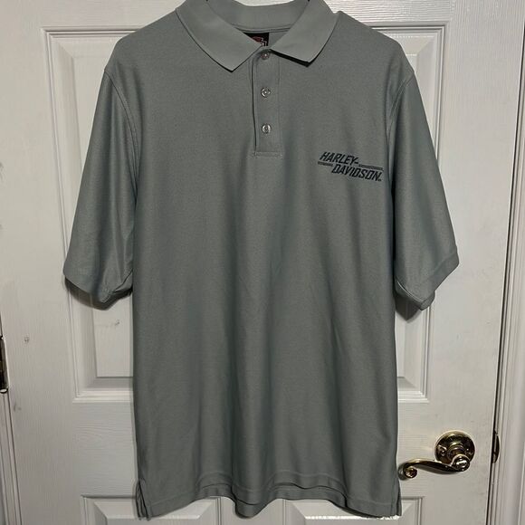 🔥🔥 Silver HARLEY-DAVIDSON POLO SHIRT - Embroidered Lettering - EUC -Sz Large - Picture 2 of 7